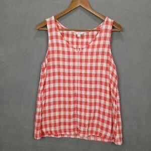Time And Tru Linen Tank Top Womens Medium 8-10‎ Red White Gingham Check V Neck